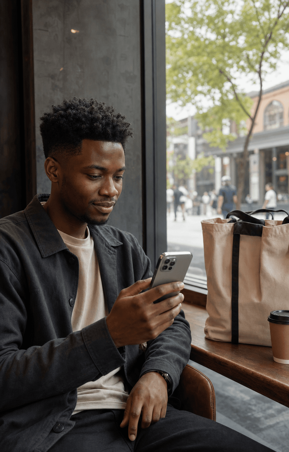 A man checking a transaction on his phone during his day
