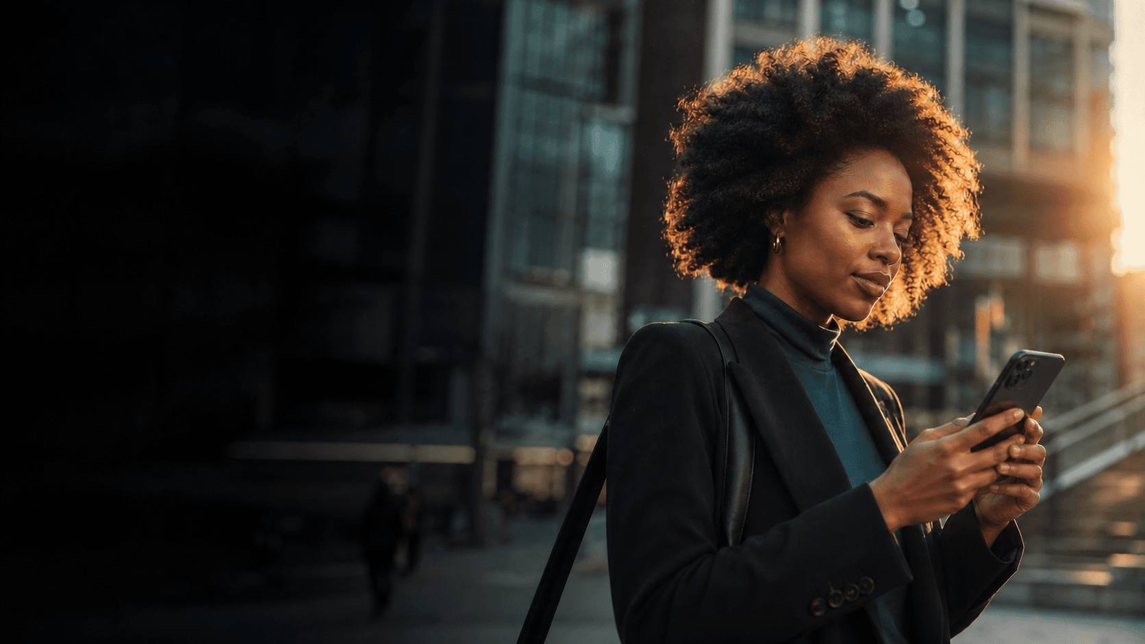 A woman completing a transaction on her phone